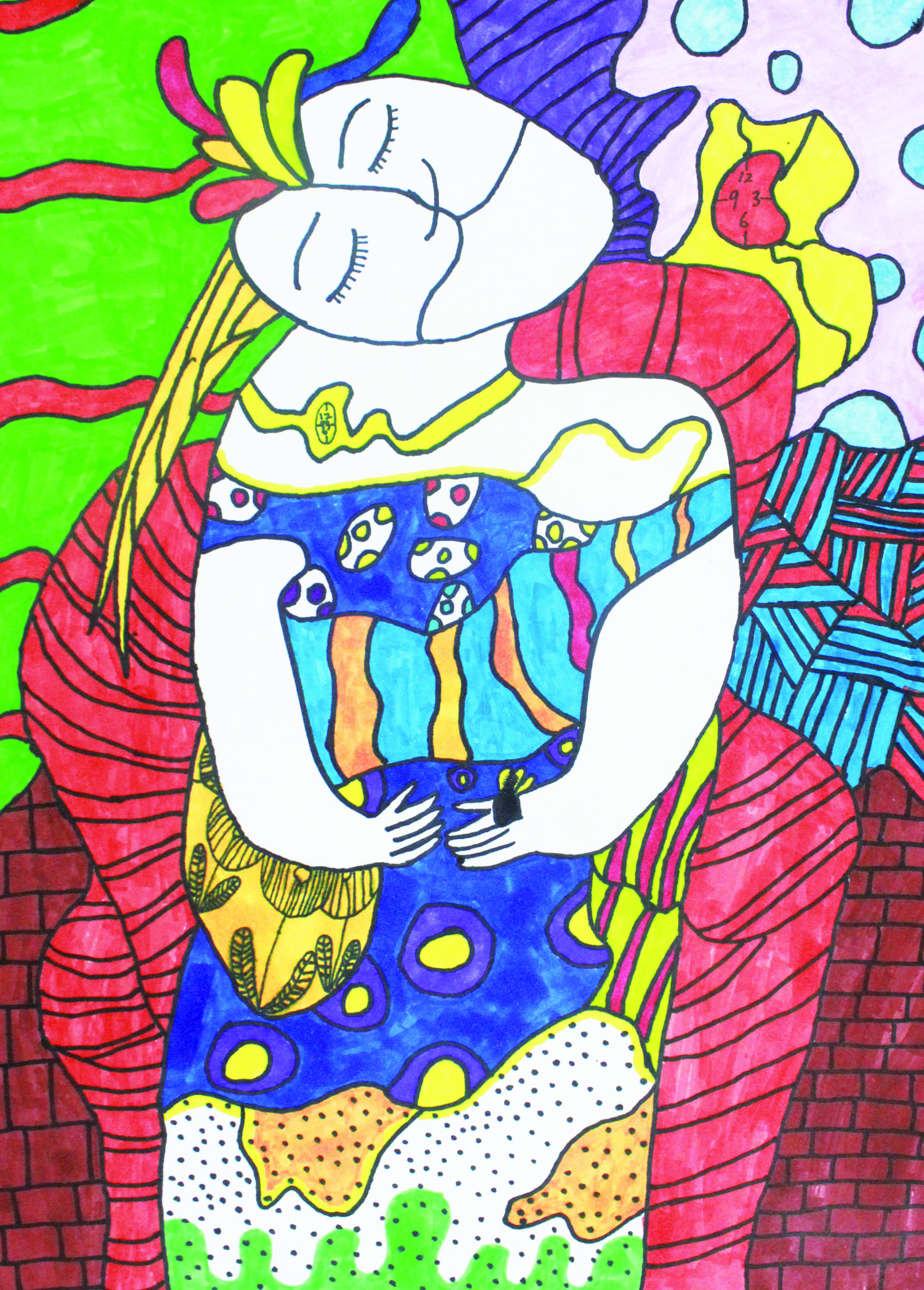 坐在红色座椅上的女人