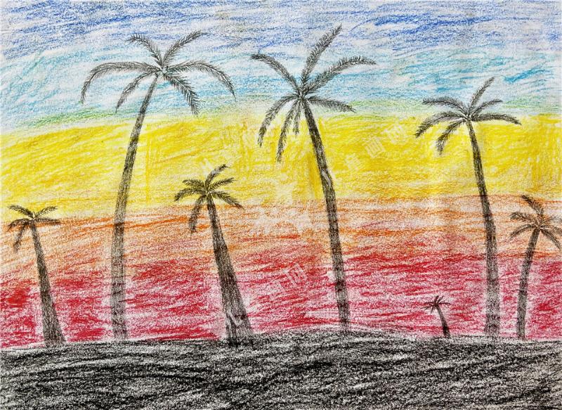 彩色天空下的椰子林