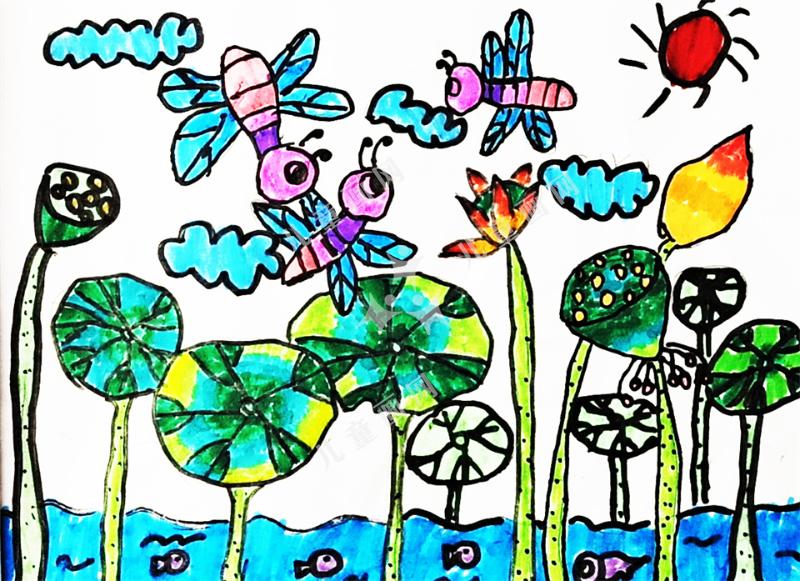 蜻蜓聚立紫荷簪