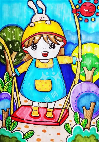 荡秋千的小女孩