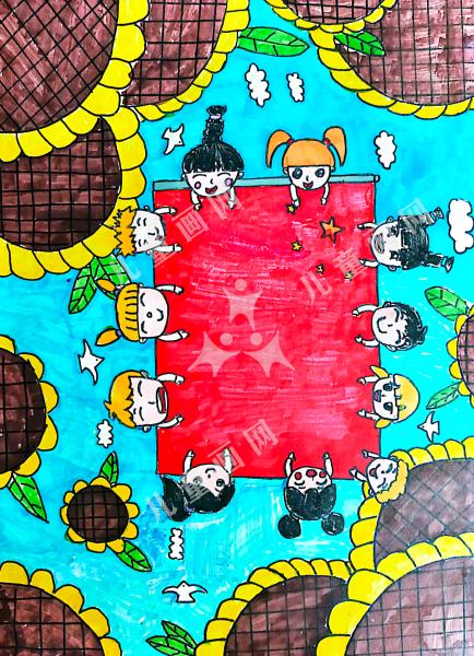 国旗下的向日葵