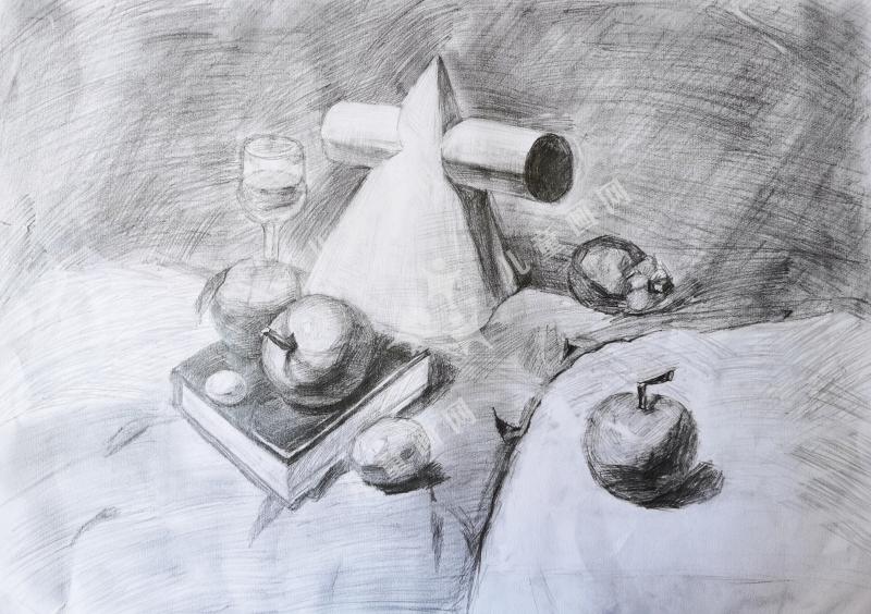 石膏素描圆锥圆柱穿插体等写生