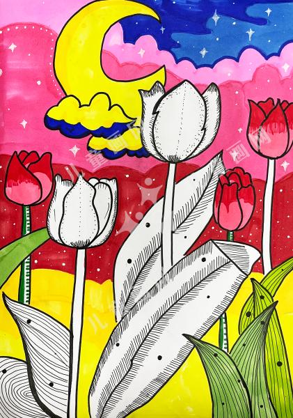 夜晚下的郁金香