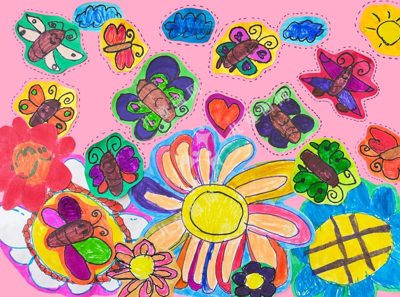 七彩花与可爱的蝴蝶