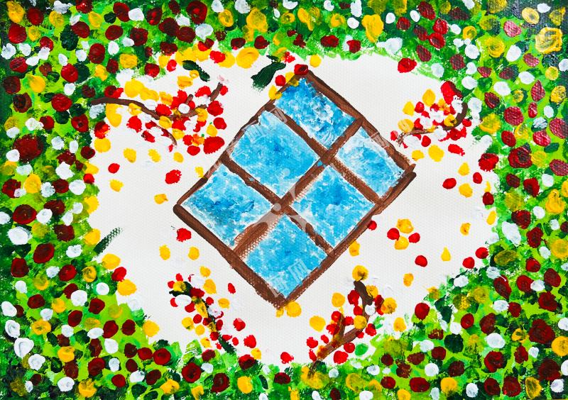 窗户外的小野花