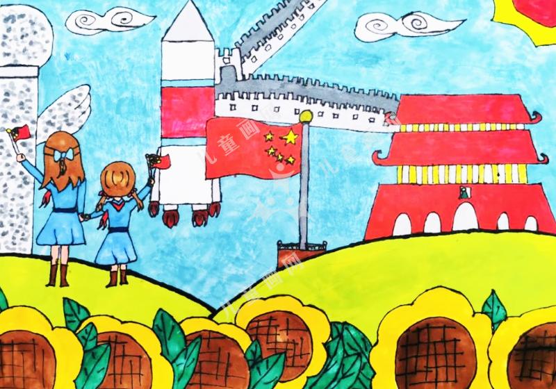 发射火箭升天空