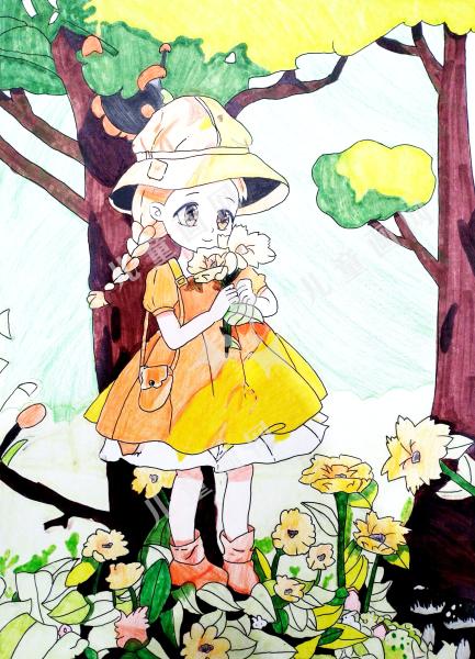 采花的小女孩