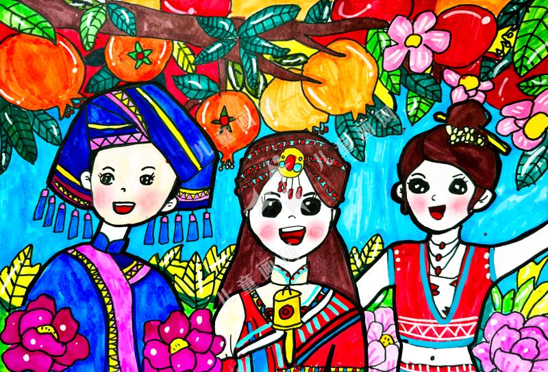 石榴树下的俏姑娘