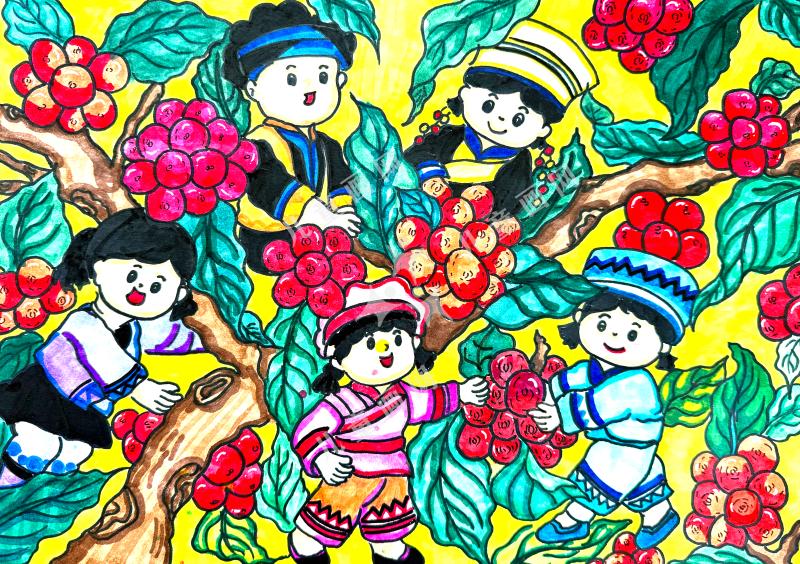 满树红果果娃娃摘