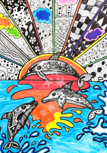 晚霞与海豚共舞