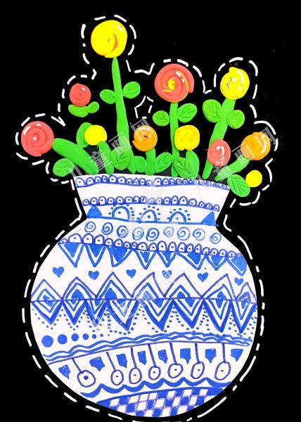 青花罐里的彩泥花